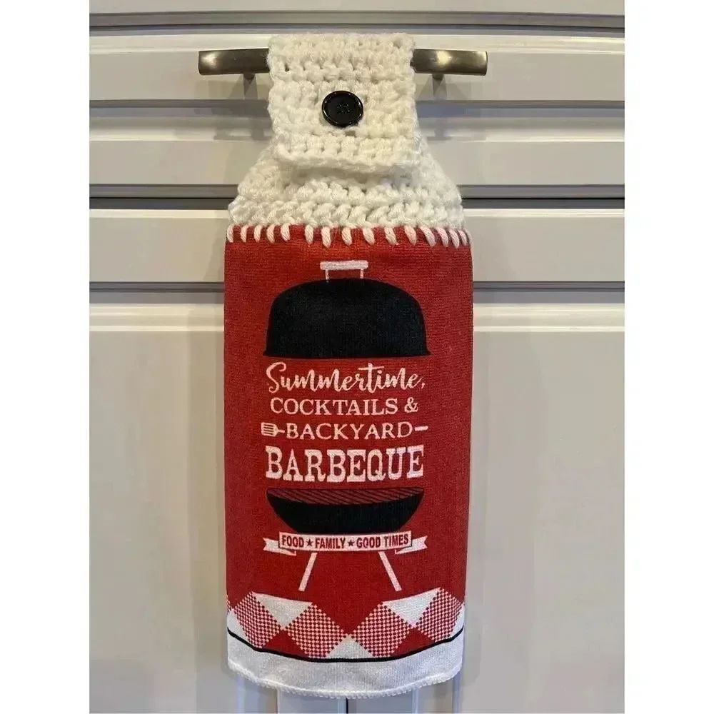 Crochet Top Kitchen Towel- Summertime Cocktails and Backyard Barbeque